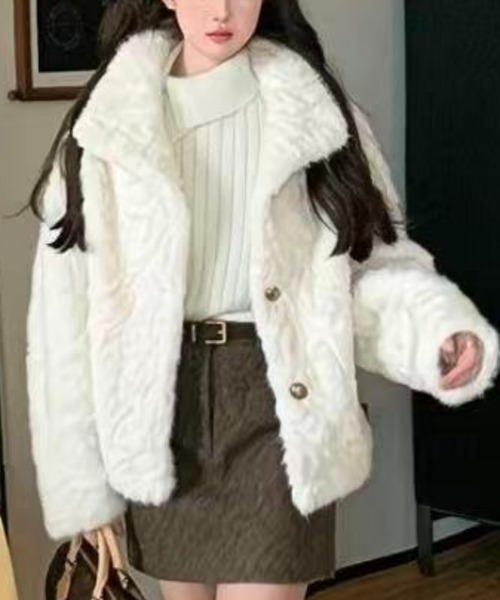 セール】ファーショートスタンドジャケット（ブルゾン）｜Achic