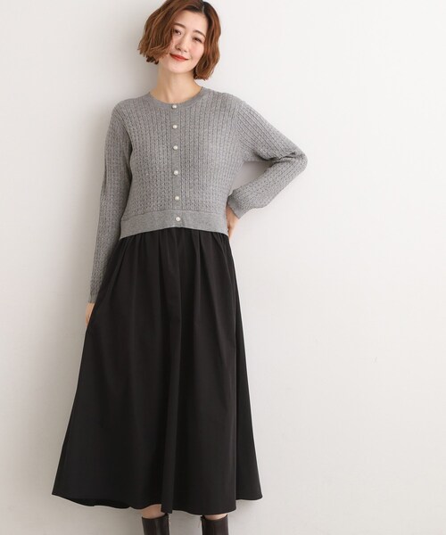 grove（グローブ）の「ケーブルニットドッキングワンピース（ワンピース・レディース・グレー/ブラック/ボルドー・02/03/01/04/05）」の3枚目の写真