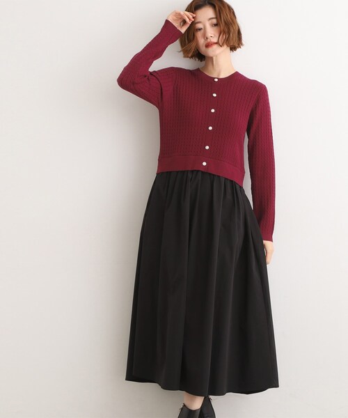 専用です☆ブルーレーベル　ニットドッキングワンピース赤 ケーブルニットドッキングワンピース（ワンピース）｜grove（グローブ