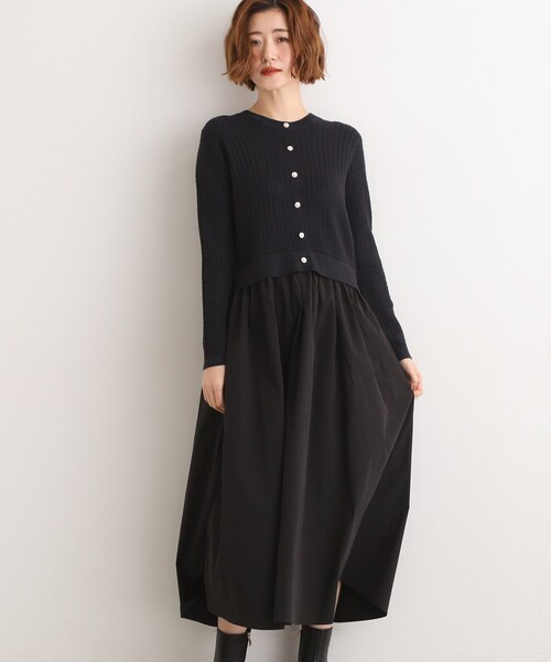 grove（グローブ）の「ケーブルニットドッキングワンピース（ワンピース・レディース・グレー/ブラック/ボルドー・02/03/01/04/05）」の9枚目の写真