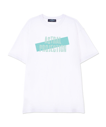 ヴィンテージレタリングテープスーピマコットンラウンドネック半袖Tシャツ_ホワイト
