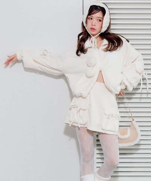 OLIVE des OLIVE(オリーブデオリーブ)の「フリースタイトミニスカート(スカート・レディース・チャコールグレー/アイボリー/トップグレー・FREE)」の5枚目の写真