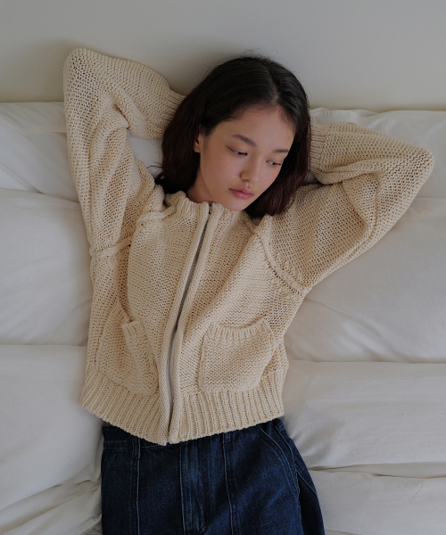 セール】Birkin zip-up knit (ivory)（ニット/セーター）｜ANDNEEDS