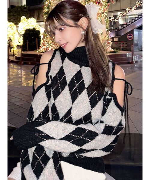 アーガイルタートルニットトップス（ニット/セーター）｜RESEXXY