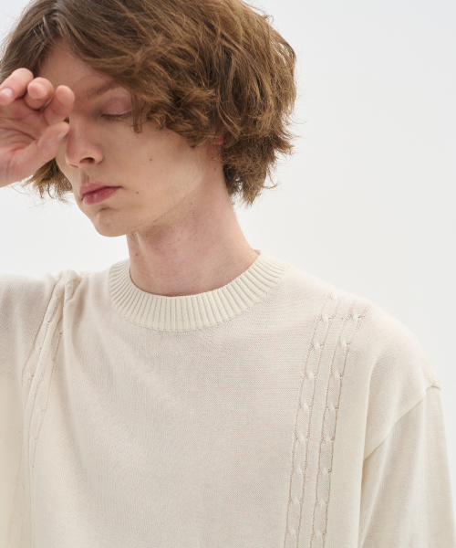 BLOND9(ブロンドナイン)の「ソフトケーブルラウンド半袖ニット_アイボリー(ニット/セーター・メンズ・その他・MEDIUM/LARGE/X-LARGE)」の4枚目の写真