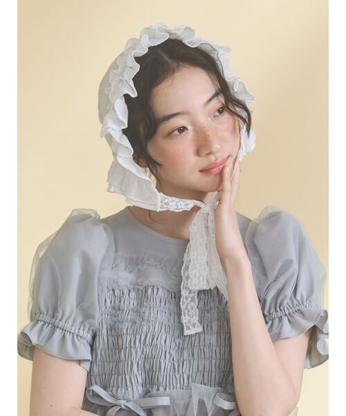 merry jenny(メリージェニー)の「sugar lace bonnet(その他ヘアアクセサリー・レディース・ピンク/オフホワイト・FREE)」の1枚目の写真
