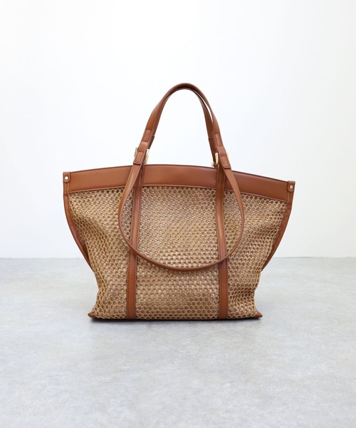 MIAN （ミアン）の「メッシュダブルハンドルトートバッグ（トートバッグ・レディース・ブラウン/ブラック/グレイッシュベージュ・FREE）」の4枚目の写真