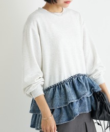 A.D.C.L. | デニムフリル切替 裏毛プルオーバー(Tシャツ/カットソー)