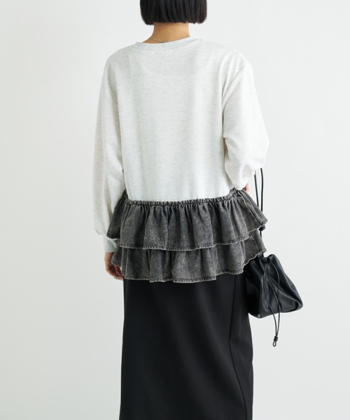 A.D.C.L.（エーディーシーエル）の「デニムフリル切替 裏毛プルオーバー（Tシャツ/カットソー・レディース・ブルー/ブラック・L/M）」の6枚目の写真