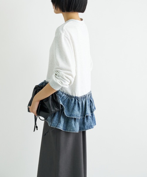 A.D.C.L.（エーディーシーエル）の「デニムフリル切替 裏毛プルオーバー（Tシャツ/カットソー・レディース・ブルー/ブラック・L/M）」の8枚目の写真