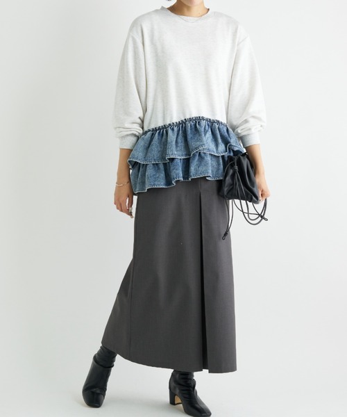 A.D.C.L.（エーディーシーエル）の「デニムフリル切替 裏毛プルオーバー（Tシャツ/カットソー・レディース・ブルー/ブラック・L/M）」の22枚目の写真