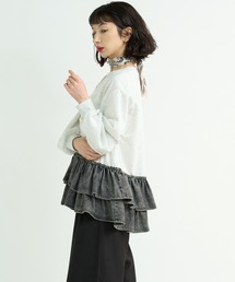 A.D.C.L.（エーディーシーエル）の「デニムフリル切替 裏毛プルオーバー（Tシャツ/カットソー）」