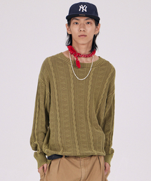 AT THE MOMENT（アットザモーメント）の「Garment Dyed Cotton Cable Knit_Khaki（ニット/セーター）」