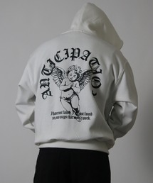 NYLAUS（ナイラス）の「【NYS】裏起毛 エンジェル クロス バックプリント フルジップパーカー ZIPパーカー ユニセックス（パーカー）」