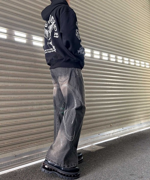 NYLAUS(ナイラス)の「【NYS】裏起毛 エンジェル クロス バックプリント フルジップパーカー ZIPパーカー ユニセックス(パーカー・メンズ・ブラック系その他/ブラック/ホワイト・M/L)」の21枚目の写真