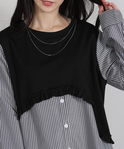 セール】フリルベスト フェイクレイヤード BIGサイズシャツ（シャツ