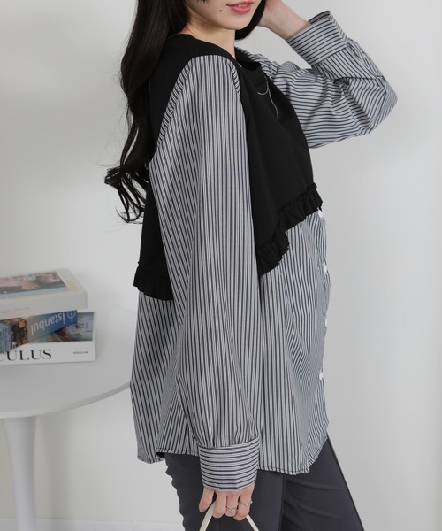 セール】フリルベスト フェイクレイヤード BIGサイズシャツ（シャツ