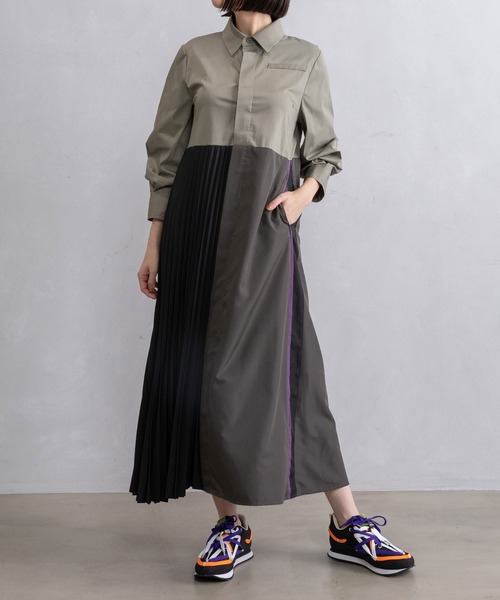 MARECHAL TERRE（マルシャルテル）の「シャツワンピース（シャツワンピース・レディース・カーキ/ブラック/イエロー/オフホワイト・MEDIUM）」の4枚目の写真