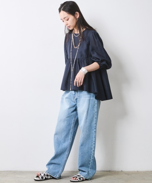 CHIC STYLE(シックスタイル)の「シアーギャザーブラウス<大きいサイズ有>シックスタイル(シャツ/ブラウス・レディース・ネイビー/アイボリー・M/L/LL/3L/4L/5L)」の8枚目の写真