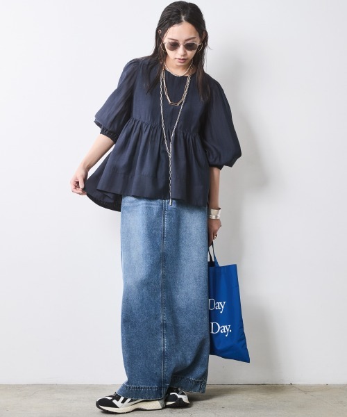 CHIC STYLE(シックスタイル)の「シアーギャザーブラウス<大きいサイズ有>シックスタイル(シャツ/ブラウス・レディース・ネイビー/アイボリー・M/L/LL/3L/4L/5L)」の9枚目の写真