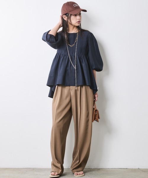 CHIC STYLE(シックスタイル)の「シアーギャザーブラウス<大きいサイズ有>シックスタイル(シャツ/ブラウス・レディース・ネイビー/アイボリー・M/L/LL/3L/4L/5L)」の12枚目の写真