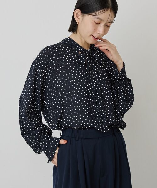 イージーケア】ドット柄ボウタイブラウス（シャツ/ブラウス