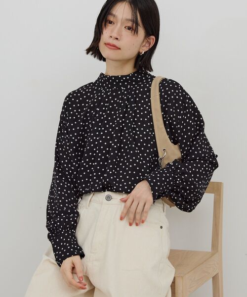 イージーケア】ドット柄ボウタイブラウス（シャツ/ブラウス