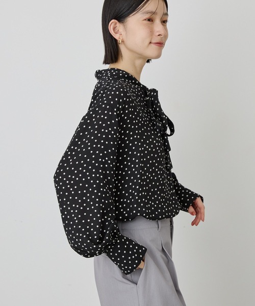 イージーケア】ドット柄ボウタイブラウス（シャツ/ブラウス