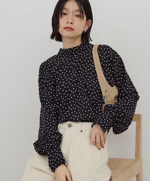 イージーケア】ドット柄ボウタイブラウス（シャツ/ブラウス