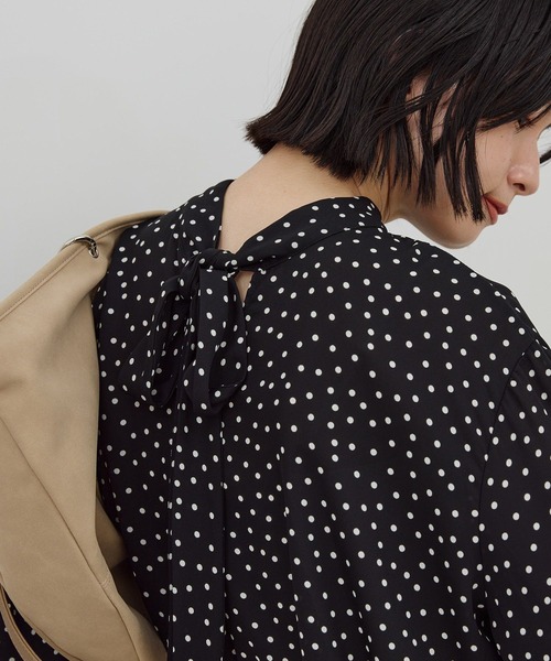 イージーケア】ドット柄ボウタイブラウス（シャツ/ブラウス