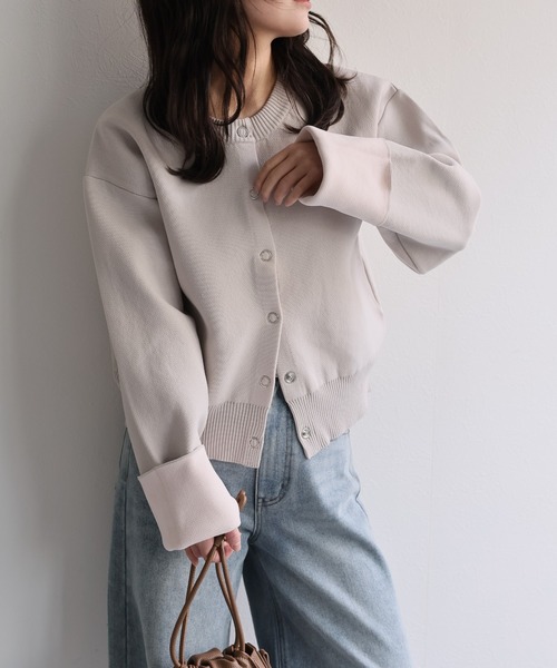 ap retro（アプレトロ）の「バイカラーニットカーディガン（カーディガン/ボレロ・レディース・チャコール/アイボリー/ブラック/グレー・FREE）」の3枚目の写真