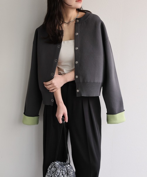 ap retro（アプレトロ）の「バイカラーニットカーディガン（カーディガン/ボレロ・レディース・チャコール/アイボリー/ブラック/グレー・FREE）」の4枚目の写真