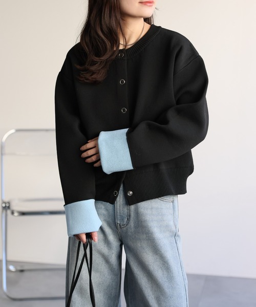 ap retro（アプレトロ）の「バイカラーニットカーディガン（カーディガン/ボレロ・レディース・チャコール/アイボリー/ブラック/グレー・FREE）」の8枚目の写真
