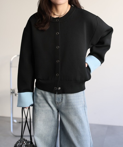 ap retro（アプレトロ）の「バイカラーニットカーディガン（カーディガン/ボレロ・レディース・チャコール/アイボリー/ブラック/グレー・FREE）」の10枚目の写真