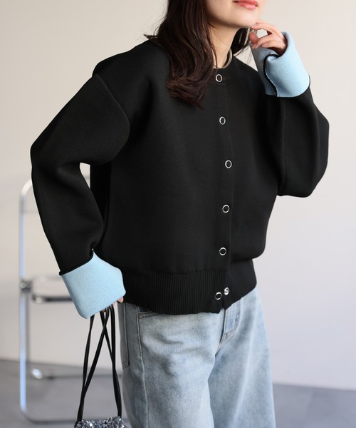 ap retro（アプレトロ）の「バイカラーニットカーディガン（カーディガン/ボレロ・レディース・チャコール/アイボリー/ブラック/グレー・FREE）」の13枚目の写真