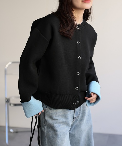 ap retro（アプレトロ）の「バイカラーニットカーディガン（カーディガン/ボレロ・レディース・チャコール/アイボリー/ブラック/グレー・FREE）」の16枚目の写真