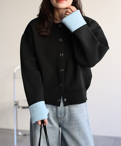 ap retro（アプレトロ）の「バイカラーニットカーディガン（カーディガン/ボレロ・レディース・チャコール/アイボリー/ブラック/グレー・FREE）」の7枚目の写真