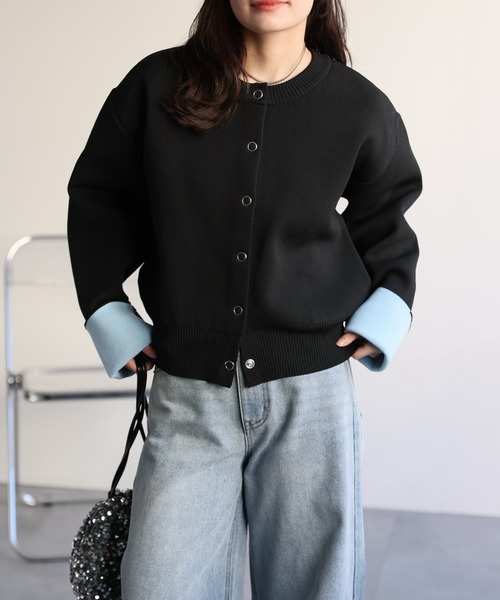 ap retro（アプレトロ）の「バイカラーニットカーディガン（カーディガン/ボレロ・レディース・チャコール/アイボリー/ブラック/グレー・FREE）」の11枚目の写真