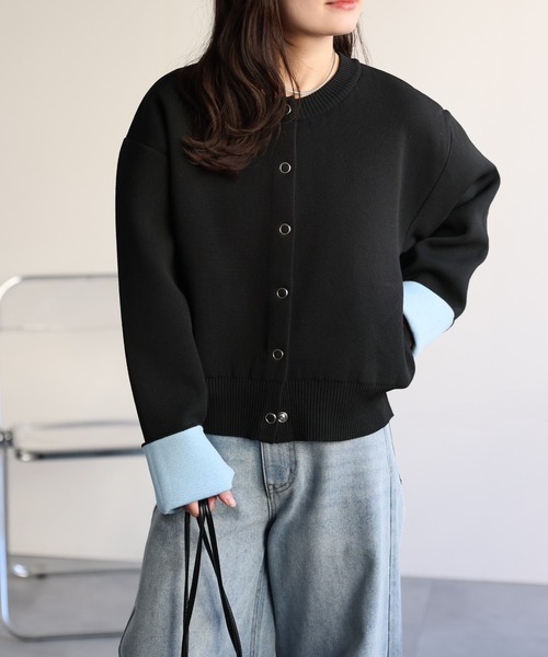 ap retro（アプレトロ）の「バイカラーニットカーディガン（カーディガン/ボレロ・レディース・チャコール/アイボリー/ブラック/グレー・FREE）」の9枚目の写真