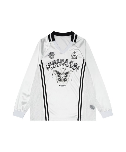 HOOK(フック)の「ストーンバタフライ カレッジトップス(Tシャツ/カットソー・レディース・ホワイト/ブラック・M)」の5枚目の写真