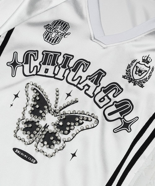 HOOK(フック)の「ストーンバタフライ カレッジトップス(Tシャツ/カットソー・レディース・ホワイト/ブラック・M)」の10枚目の写真