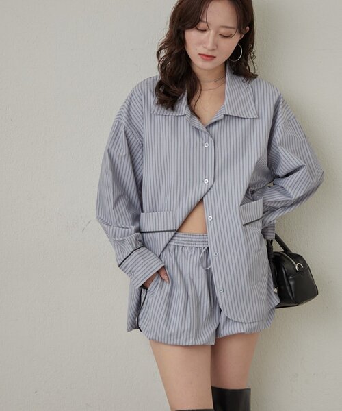 mline（エムライン）の「[mline]パジャマ ビッグシャツ（シャツ/ブラウス・レディース・ブルー/アイボリー・FREE）」の14枚目の写真