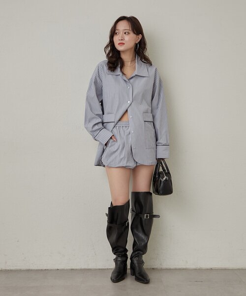 mline（エムライン）の「[mline]パジャマ ビッグシャツ（シャツ/ブラウス・レディース・ブルー/アイボリー・FREE）」の7枚目の写真