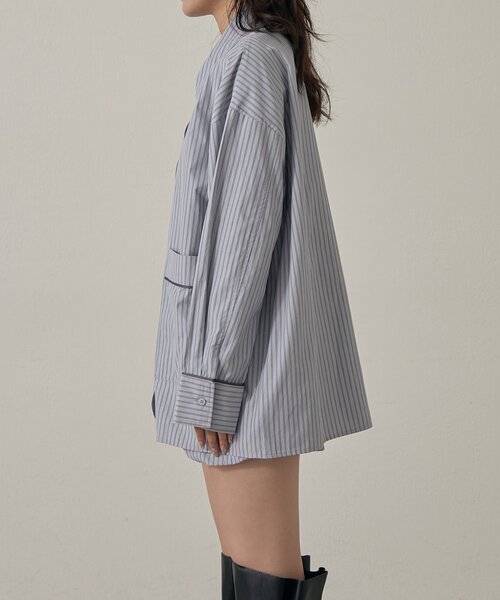 mline（エムライン）の「[mline]パジャマ ビッグシャツ（シャツ/ブラウス・レディース・ブルー/アイボリー・FREE）」の9枚目の写真