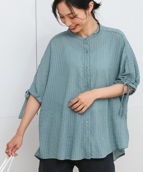 Social GIRL(ソーシャルガール)の「●Social GIRL●袖リボンバンドカラーシャツブラウス(シャツ/ブラウス・レディース・パープル/ブラック/オフホワイト・M/S)」の5枚目の写真