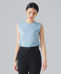 【サックスブルー】ウォシャブルニットノースリーブ サックスブルー」に該当するニット/セーター（袖なし）ファッション