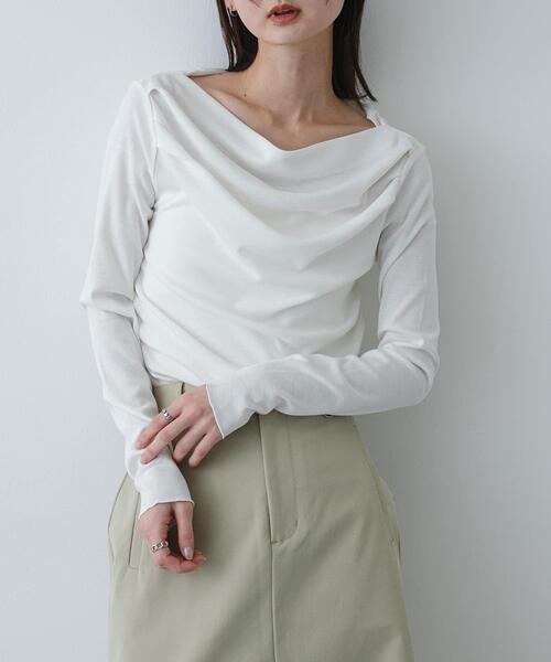 SENSE OF PLACE by URBAN RESEARCH(センスオブプレイスバイアーバンリサーチ)の「シアードレープリブトップ(Tシャツ/カットソー・レディース・オフホワイト/ブラック/ピンク・ONE)」の2枚目の写真