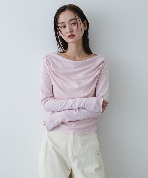 SENSE OF PLACE by URBAN RESEARCH(センスオブプレイスバイアーバンリサーチ)の「シアードレープリブトップ(Tシャツ/カットソー・レディース・オフホワイト/ブラック/ピンク・ONE)」の4枚目の写真