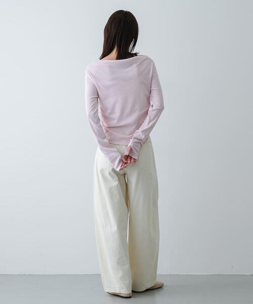 SENSE OF PLACE by URBAN RESEARCH(センスオブプレイスバイアーバンリサーチ)の「シアードレープリブトップ(Tシャツ/カットソー・レディース・オフホワイト/ブラック/ピンク・ONE)」の7枚目の写真