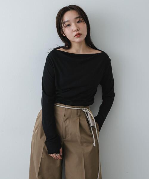 SENSE OF PLACE by URBAN RESEARCH(センスオブプレイスバイアーバンリサーチ)の「シアードレープリブトップ(Tシャツ/カットソー・レディース・オフホワイト/ブラック/ピンク・ONE)」の14枚目の写真